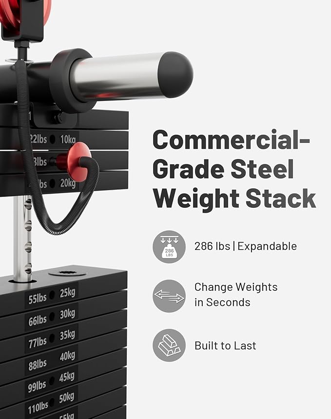 Mikolo M4 2.0 Smith Machine, 2200lbs Squat Rack with LAT-Pull Down System & Cable Crossover Machine, Training Equipment with Leg Hold-Down Attachment