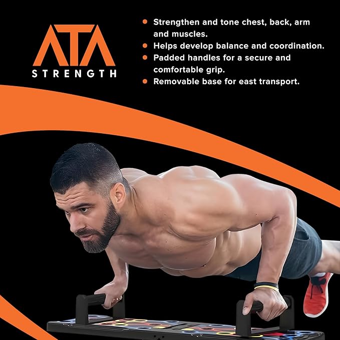 ATA-Strength Heavy-Duty 15-in-1 Foldable Push Up Board gym gift for men and women with Adjustable Grip Strengthener, skipping Rope, and 3 Resistance Bands Comprehensive Home Workout System for Targeted Muscle Training and Enhanced Grip Strength