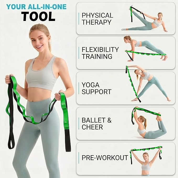 Acozycoo Stretching Strap with Loops for Physical Therapy,Yoga Strap for Stretching,Home Workout,Pilate & Flexibility Training,Non-Elastic Exercise Stretch Band for Hamstring,Leg Stretcher Belt,Flexibility Fascia