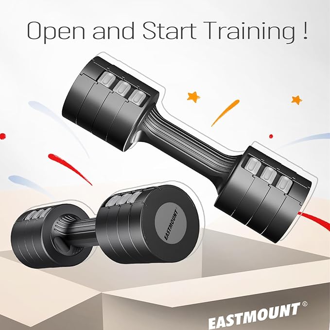 EAST MOUNT Adjustable Dumbbells 5 lb Dumbbells Set of 2 / Pair 10 lb Total Free Weights 6 in 1 Women Hand Weights for Home,Office,Gym Exercise Training 2lb 3lb 4lb 5lb Fast Adjust