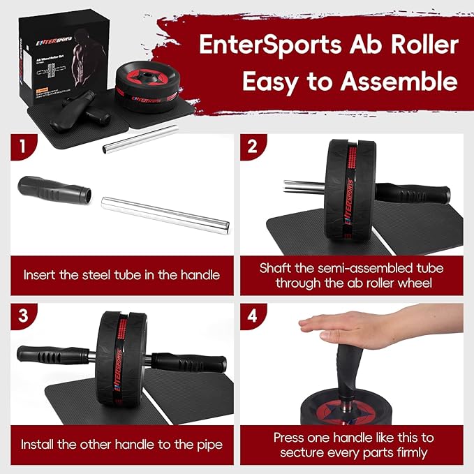 Ab Roller Wheel for Abs Workout - Abdominal Exercise Equipment with 2 Knee Pads for Home Gym, Core Strength Training, Fitness Equipment for Men & Women