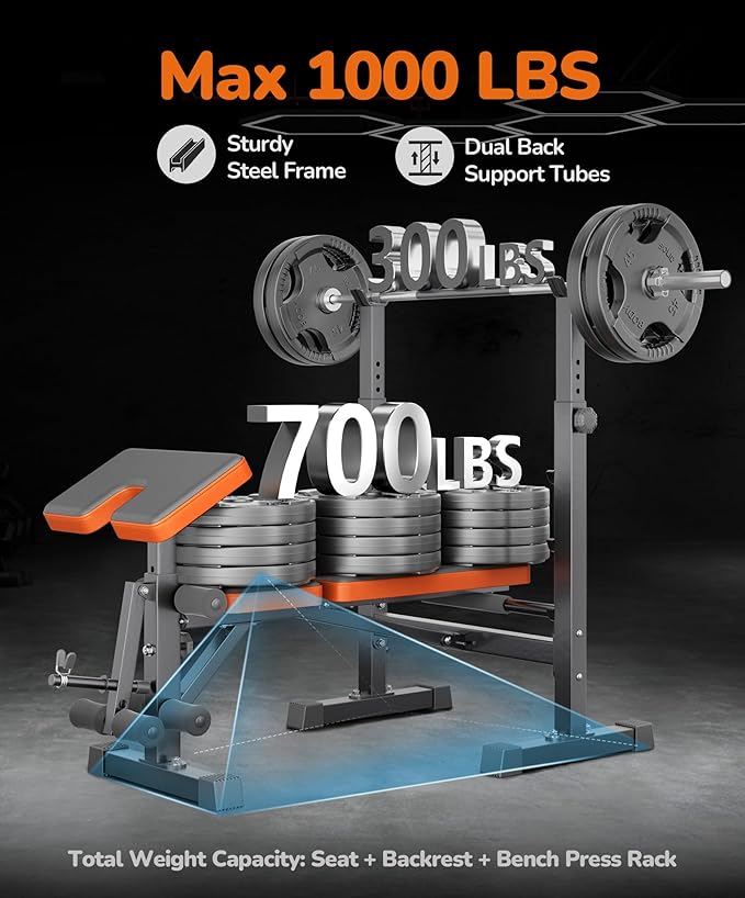 Multi-Function 6 in 1 Weight Bench Set - Leg Press, Preacher Curl Rack, Adjustable Workout Bench & Squat Rack for Full Body Exercise, Fitness Strength Training for Home Gym