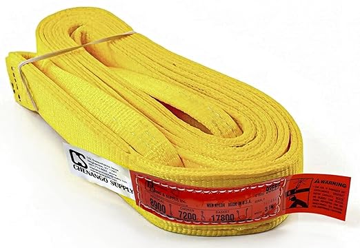 DD Sling (USA Made). 3" Widths by 6' to 20' Lengths in Listing, 2 Ply Twisted Eye, Nylon Lifting Slings, Eye & Eye, 8,900 lbs Vert, 7,200 lbs Choker, 17,800 lbs Basket Load Capacity (3" x 16')