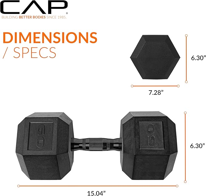 CAP Barbell Coated Hex Dumbbell Weight - Single | 10-120 lbs | Multiple Options