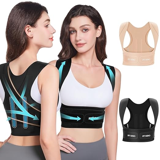 Fit Geno Posture Corrector for Women Invisilite: Invisible Lightweight Back Brace for Neck Shoulder & Upper Back Pain Relief - Improve Posture Correct Hunchback Slouching Under Clothes Small/Medium