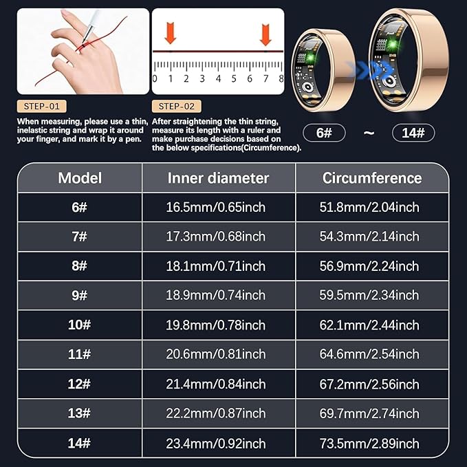 Smart Ring for Women Men, Fit Ring with Heart Rate, Blood Oxygen, HRV, Sleep Monitor, Stress, Step Counter, IP68 Waterproof Fitness Rings for iPhone & Android, No Subscription Fee (Rose Gold, 11#)