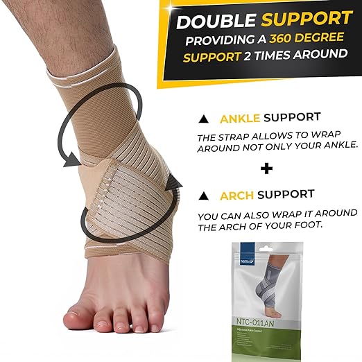 NeoTech Care Adjustable Ankle Support Brace (Beige, Size S, 1 Pair)