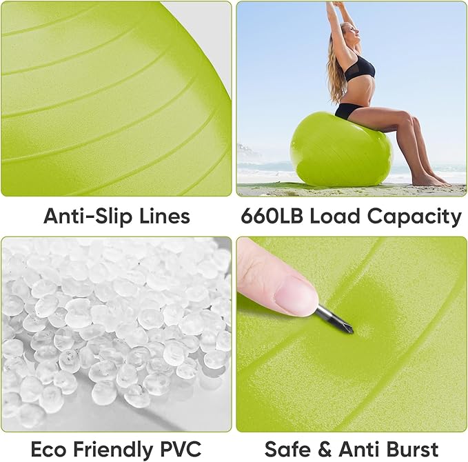 APEXUP Yoga Ball Exercise Ball Anti Slip Heavy Duty for Fitness, Balance & Core Workout, Balance Training, Pregnancy & Physical Therapy, 5 Sizes