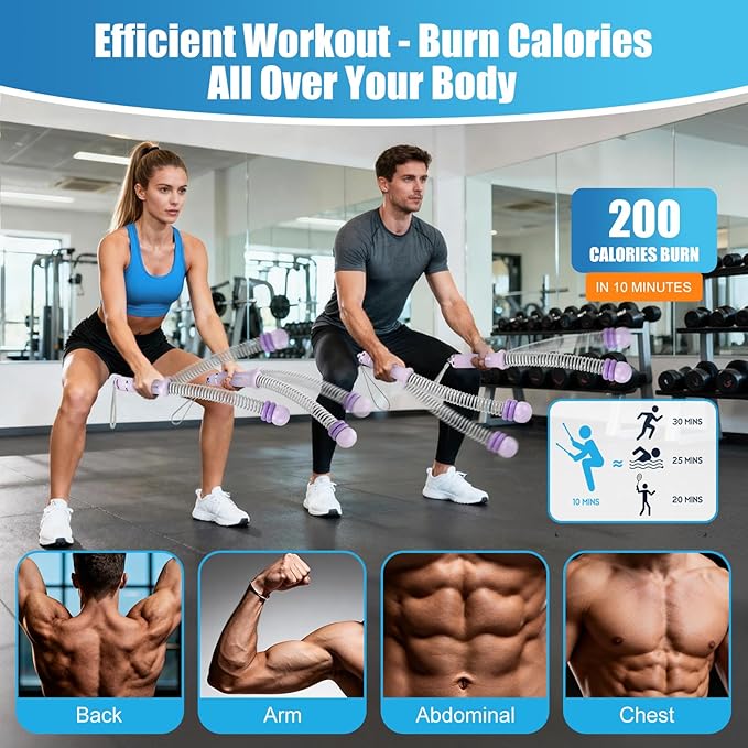 Weighted Ropeless Battle Ropes Adjustable Weight - Portable Cordless Battle Ropes for Home Gym with Poster - Strength Building, HIIT and Low-Impact Aerobic Training for Men & Women (Purple)