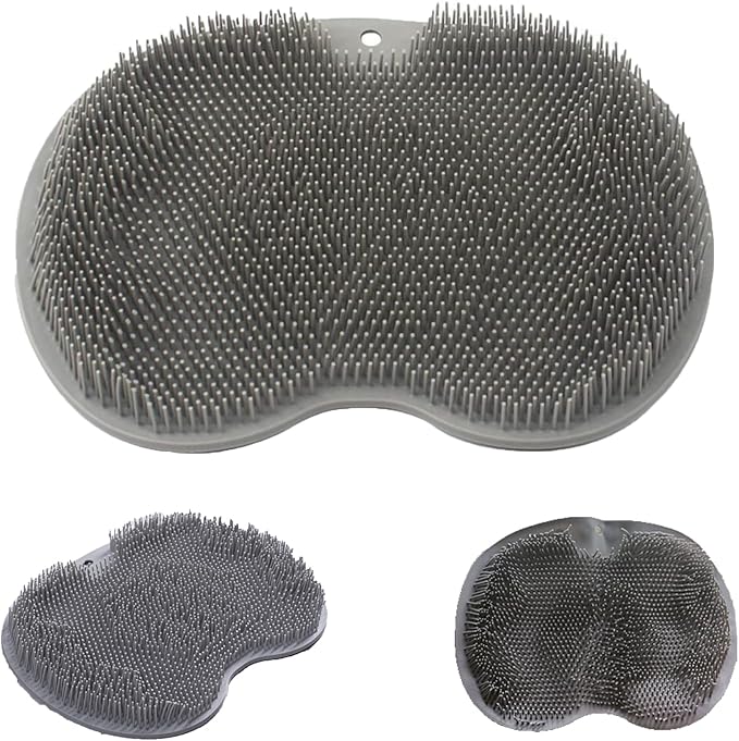 YVPSI Shower Foot & Back Scrubber, Wall Mounted Massage Pad, Silicone Bath Massage Cushion Brush with Suction Cups for Body Scrubber Improve Foot Circulation & Soothes Tired Feet (Grey)