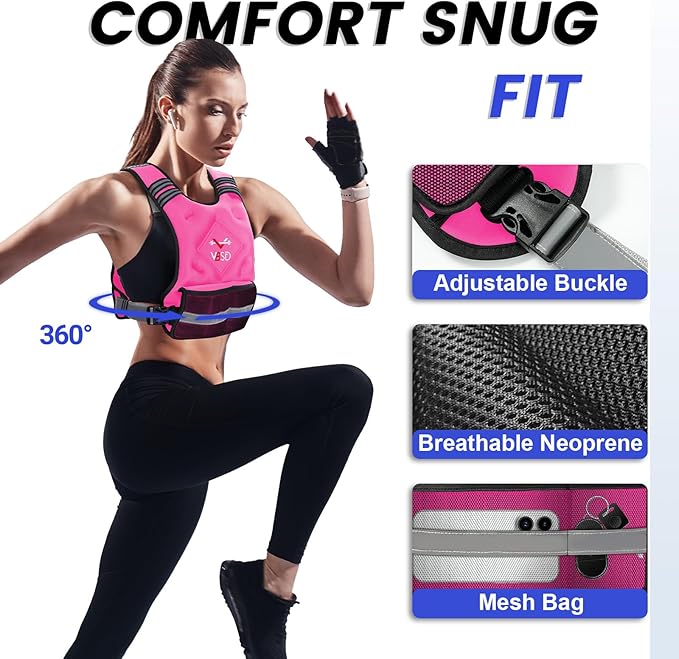 VBSD Adjustable Weighted Vest for Women Men 4-10lb/11-20lb/20-32lb Vest with 6 Ironsand Weights Body Weight Vest with Reflective Strip for Running Walking Strength Training Workouts
