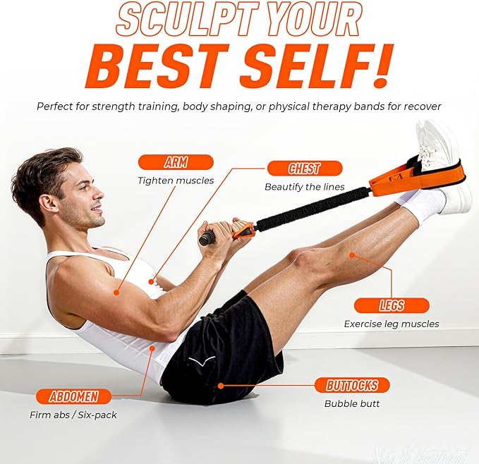 2026 Upgraded Durable Pedal Resistance Band with Handle, Thickened Latex Tubes and Soft Foam Fabric Foot Pedal, Sit Up Exercise Equipment for Abdomen, Waist, Arm, Core/ABS, Leg, Physical Therapy