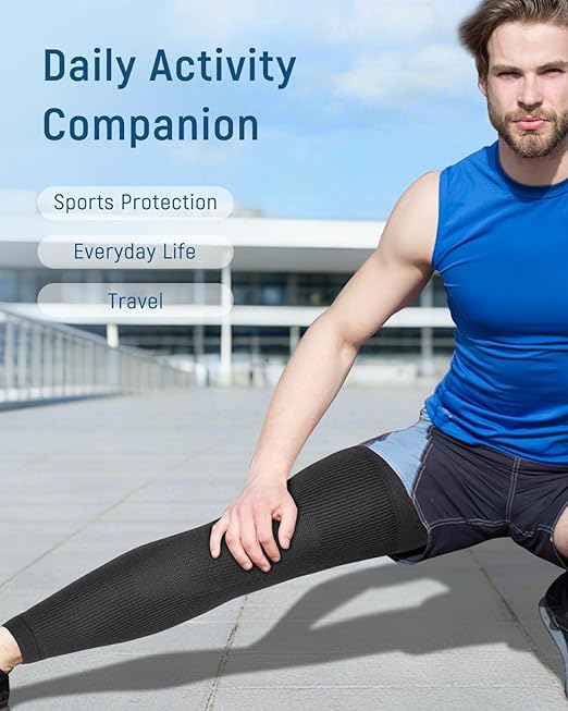 Leg Compression Sleeve - Full Length Knee Sleeve Covers Thigh, Knee and Calf, Stays in Place for Sports, Soft and Elastic for Comfort, Large