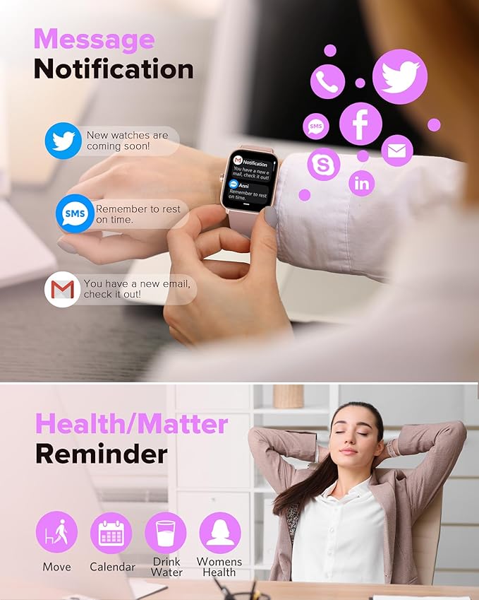 Quican Smart Watches for Women, 1.8 Inches Fitness Tracker with Alexa Built-in & Bluetooth Calling, Compatible with Android iPhone, Waterproof, Heart Rate Sleep Monitor, Includes 2 Bands - Light Pink