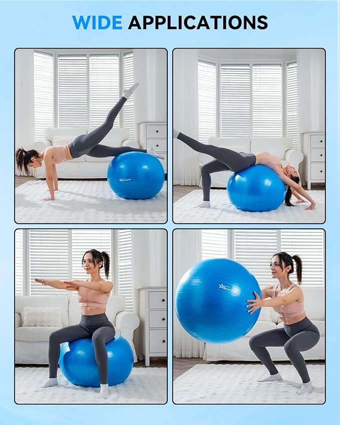 Exercise Ball - Anti-Burst Yoga Ball for Pilates, Pregnancy & Core Stability - Ergonomic Office Desk Ball Chair & Physical Therapy Equipment, Quick Pump Included
