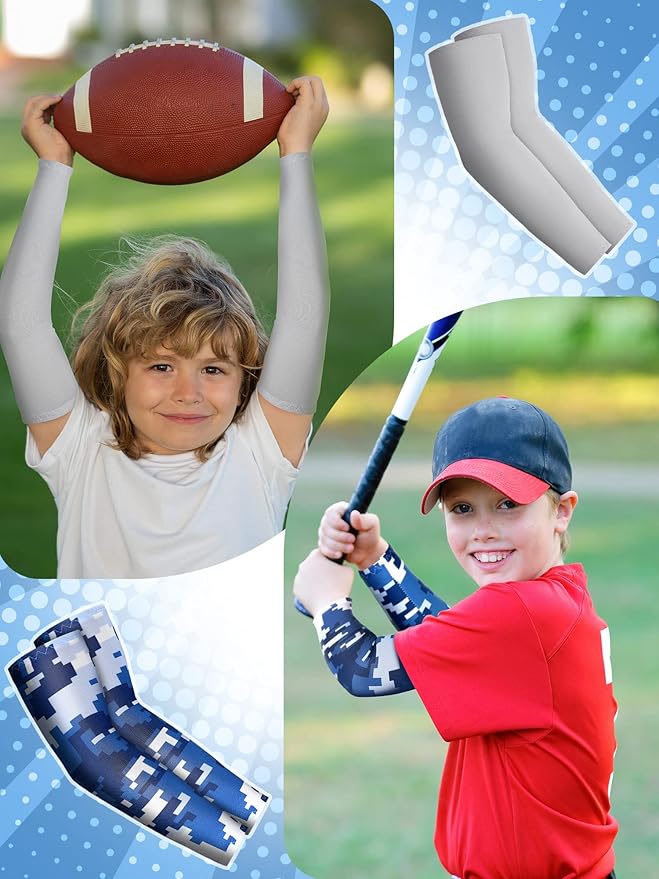 Newcotte 12 Pairs Arm Sleeves for Kids Compression Football Baseball Arm Sleeve Youth UV Protection Breathable Cooling Sleeve