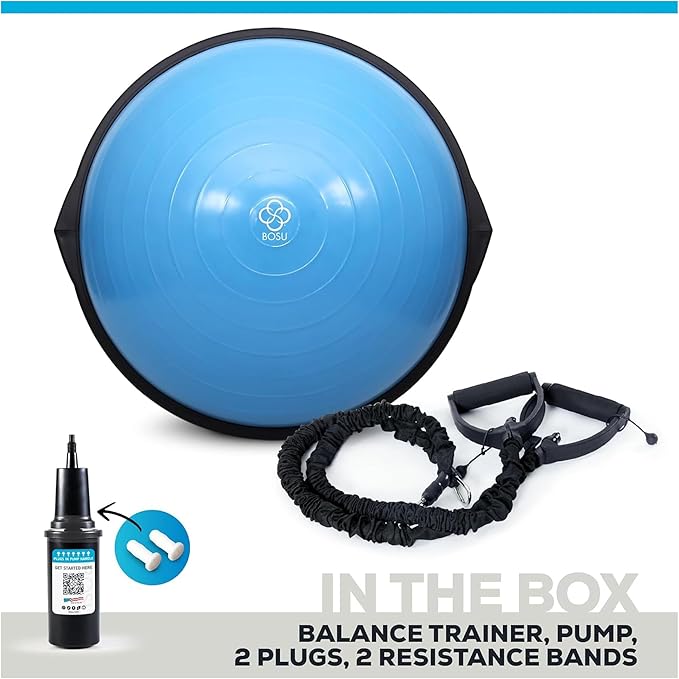BOSU Pro Balance Trainer, Half-Ball Training Equipment, 300 lb Capacity, Stability Exercise Tool with Resistance Bands Non-Slip Base, Blue