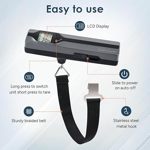 travel inspira Luggage Scale Battery-Free, Travel Essentials, Portable Handheld Suitcase Weight Scale for for Travel Accessories, 110lbs/50kg
