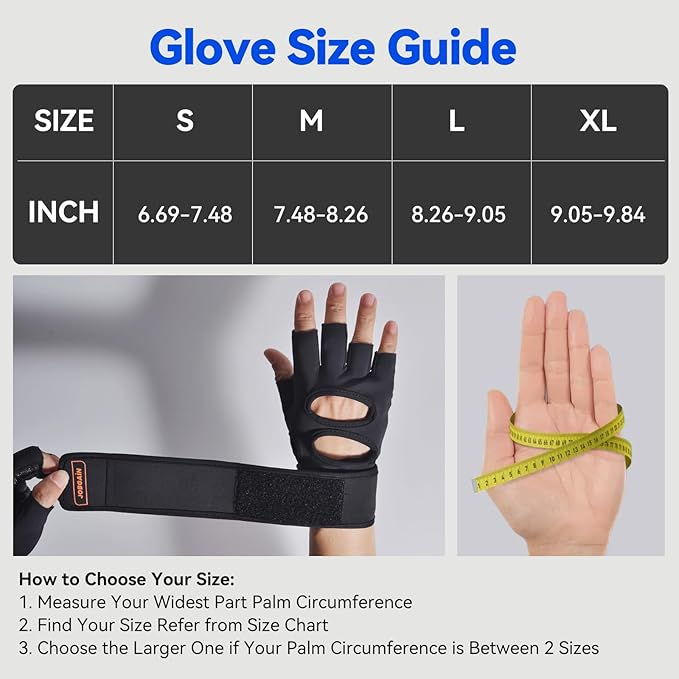 Workout Gloves for Men and Women, Gym Weight Lifting Padded Gloves with Wrist Wrap Support, Full Palm Protection & Extra Grips, for Weightlifting, Exercise, Cross Training, Fitness, Pull-Up