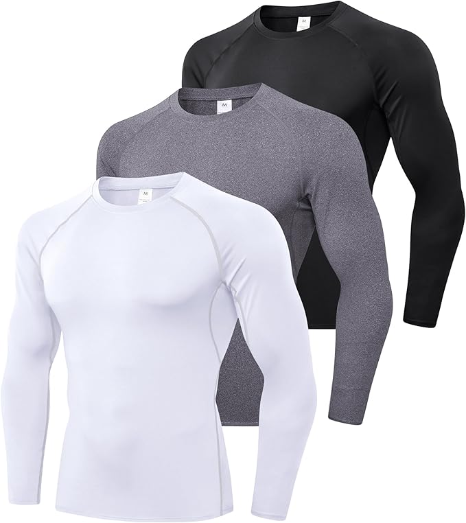 SPVISE 1 or 3 Pack Men's Compression Shirts Long Sleeve Workout Gym T-Shirt Running Top Cool Dry Sports Baselayer Undershirts