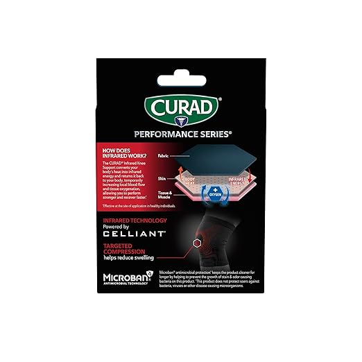 CURAD Performance Series Infrared Knee Support, Elastic Knee Sleeve for Pain Management, Compression Support for Recovery and Performance, Powered by CELLIANT Technology, Large/X-Large