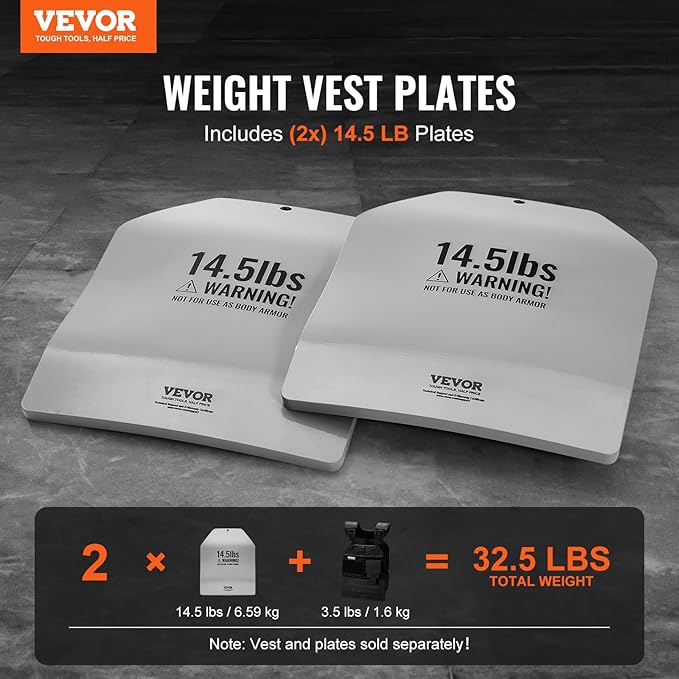 VEVOR Weight Vest Plates, 5.75/8.75/14.5/19.75 LB Pairs, Premium Steel Weighted plates, Additional Weight for Weight Vests, for Strength Training, Running, Fitness, Heavy Workouts