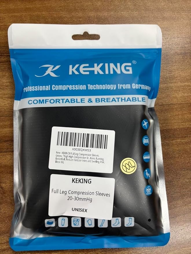 KEKING Full Leg Compression Sleeves, Unisex, Thigh High Compression Stocking 20-30mmHg Graduated Support for Thigh Calf Knee, Running, Basketball, Reduce Varicose Veins and Swelling, Navy Blue L