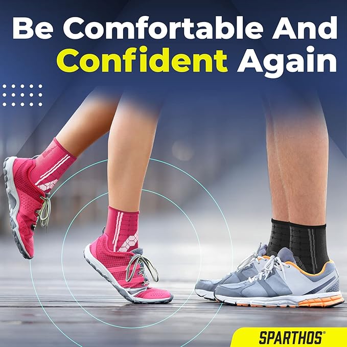 Sparthos Ankle Compression Socks (Pair) - Plantar Fasciitis Sleeves with Arch Support - Foot Ankle Brace for Men and Women - Relieve Heel Pain, Reduce Swelling, Achilles Tendon Treatment (Black-XL)