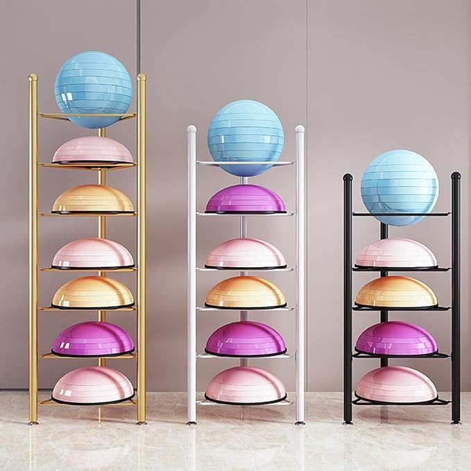 Exercise Half Balance Ball Trainer Holder Storage Rack - Home Fitness Gym Workout Equipment 3/5/6/7 Tier Floor Stand Corner Storage Organizer for Basketball Bowling Medicine Yoga Bosu Balls(Black,5 la