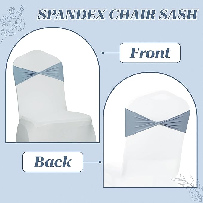 VDS Pack of 100 PCS | Dusty Blue | Spandex Chair Sashes Bows Without Buckle | Stretch Elastic Banquet Universal Folding Chair Band Tie with for Wedding Party Conference Celebration Event Decoration