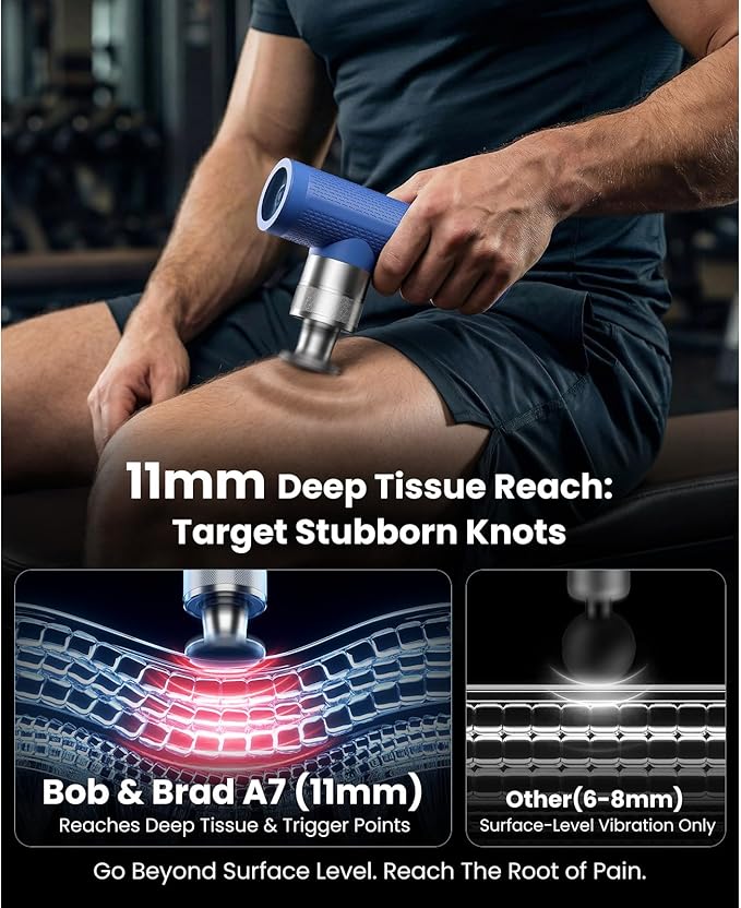 BOB AND BRAD A7 Deep Tissue Massage Gun FSA-HSA Eligible, 11mm Amplitude Percussion Massager for Back & Neck Pain Relief, Portable Muscle Recovery Gun with Metal Head, Quiet, Gift for Athletes