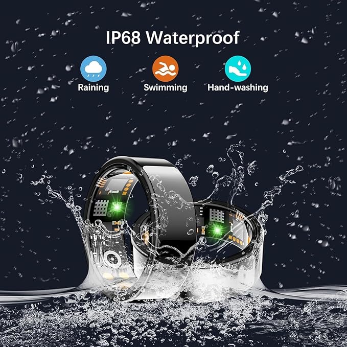 SEEVEN Smart Ring for Women Men, Fit Ring with Heart Rate, Blood Oxygen, HRV, Sleep Monitor, Stress, Step Counter, IP68 Waterproof Fitness Rings for iPhone & Android, No Subscription Fee (Black, 12#)