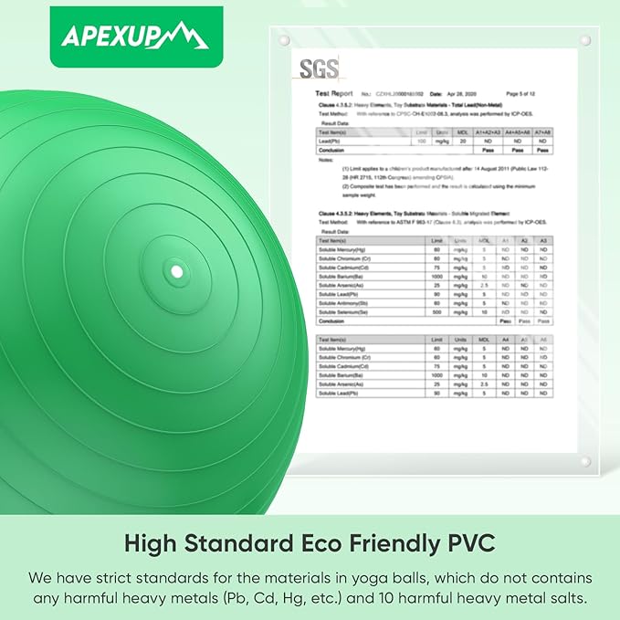 APEXUP Yoga Ball Exercise Ball Anti Slip Heavy Duty for Fitness, Balance & Core Workout, Balance Training, Pregnancy & Physical Therapy, 5 Sizes