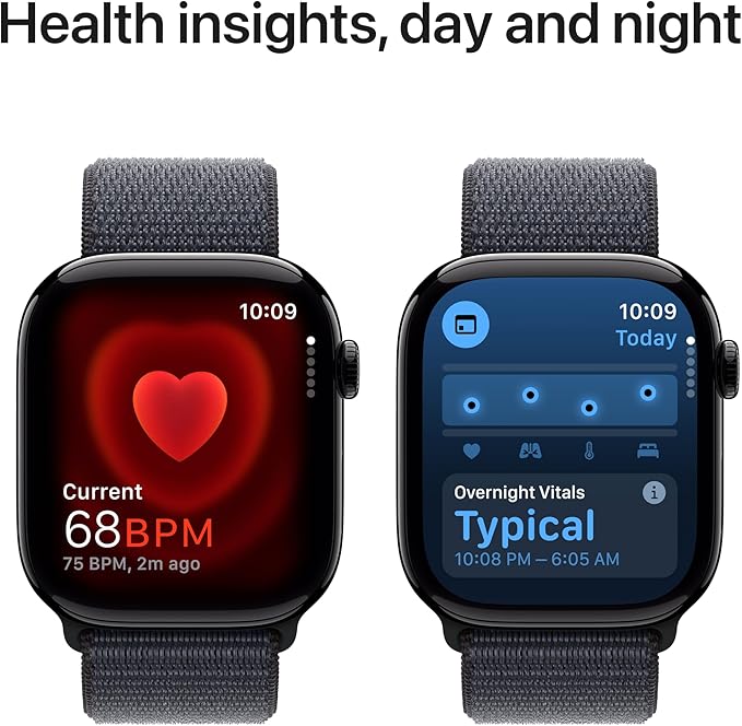 Apple Watch Series 10 [GPS 46mm case] Smartwatch with Jet Black Aluminum Case with Ink Sport Loop. Fitness Tracker, ECG App, Always-On Retina Display, Carbon Neutral