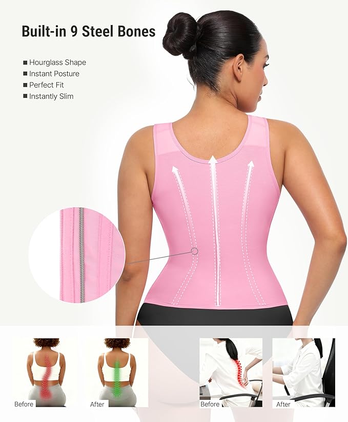 FeelinGirl Waist Trainer Vest for Women Tummy Control Corset Body Shaper Back Support Adjustable Straps Workout Faja