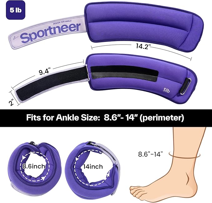 Sportneer Ankle Weights 0.5/1/2/3/5 LBS 1 Pair Wrist Leg Arm Weights for Women Men Kids Child with Adjustable Straps, Strength Weighted for Jogging Running Walking Fitness Gym Workout
