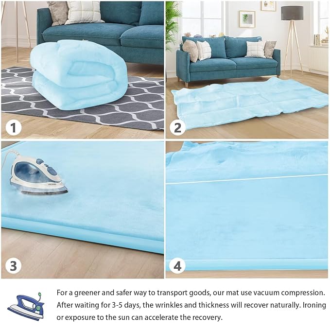 Baby Play Mat for Floor Nursery Muscle Mat Area Rug Playroom Rug 50"x50" Memory Foam 1.3" Thick Crawling Mat for Babies,Toddlers, Infants,Kids (Ice Blue)