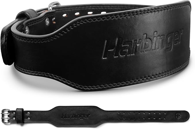 Harbinger 7mm Pro Leather Weightlifting Belt for Squats, Deadlifts, Powerlifting, and Olympic Lifts with Dual-Prong Buckle and Adjustable Fit