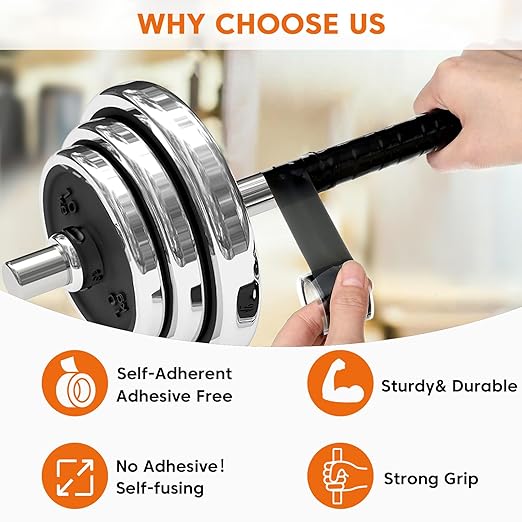 Grip Tape - Self Fusing Silicone Tape, 36FT Rubber Grip Wrap for Pull Up Bars, Handlebar Tape, Barbells, Dumbbells, Gym Equipment, Bike Handles, Tools