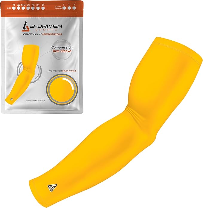 B-Driven Sports Pro-Fit Compression Arm Sleeve for Men, Women & Youth, Volleyball Baseball Basketball Weightlifting - Single