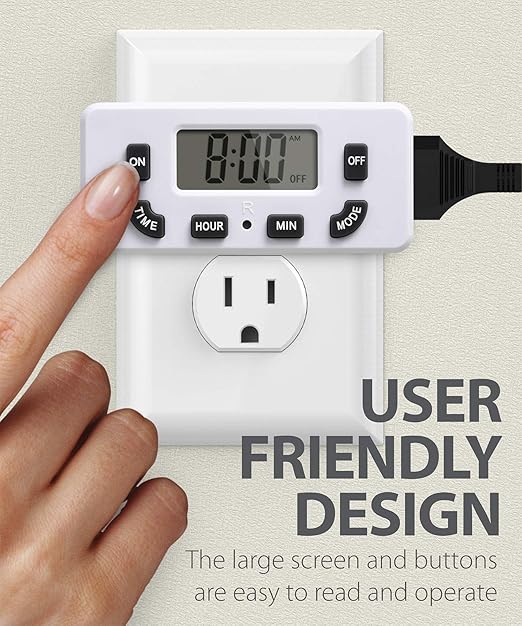 Fosmon 24 Hour Programmable Digital Timer Outlet (2 Pack), ON/Off Program, LCD Display, Mini Indoor Single Plug-in, 125V 15A for Seasonal Light, Lamp, Heater, Portable Fan, Aquarium