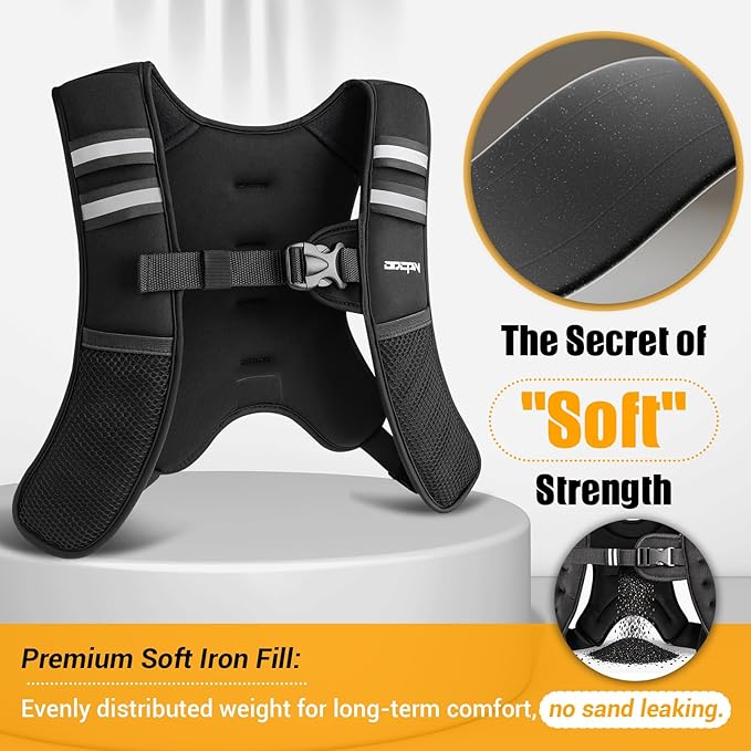 Weighted Vest for Women & Men, 10lb Ultra Thin Soft Iron Weighted Vest with Reflective Strips & Adjustable Buckle Straps, Slim Weight Vest for Walking, Running, Strength Training & Weight Loss Workout