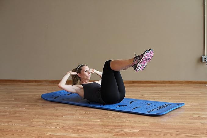 Prism Fitness 16mm Thick Smart Self-Guided Stretching and Exercise Mat for Yoga, Pilates, and Stretching, Blue