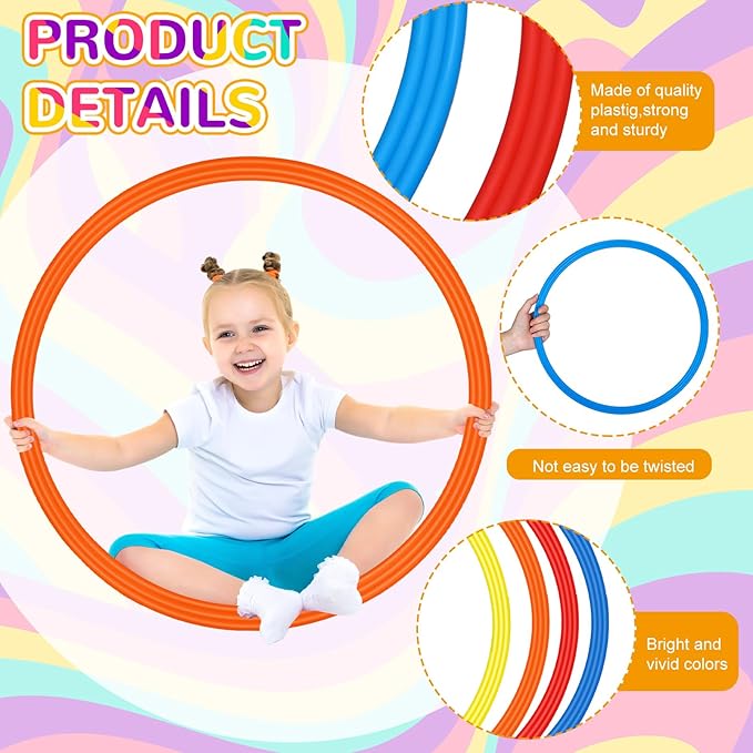 Libima 12 Pcs Obstacle Course Ring Set 16 Inch 28 Inch Hoop Plastic Toys Exercise Hoops Bulk for Little Teens Adults Party Games Educational Activities Holiday Decoration Gymnastics, 4 Colors