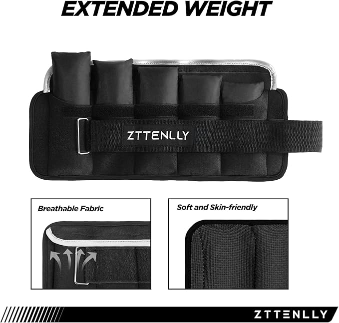 Adjustable Ankle Weights 1-5/10/15/20LBS Pair with Carry Bag - Breathable Fabrics, Reflective Trim - Strength Training Leg Wrist Arm Ankle Walking Weights Sets for Women Men Kids