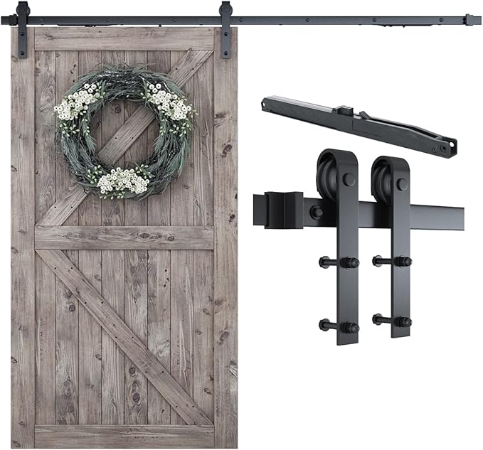SMARTSTANDARD 9 FT Barn Door Soft Close Hardware Kit - 5 ft-10 ft, Smoothly and Quietly Sliding - Simple and Easy to Install-Includes Step-by-Step Installation Instruction-Fit 54" Door Panel (J Shape)