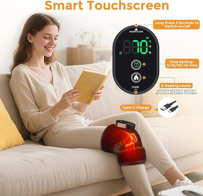 Heated Knee Brace, Cordless Knee Heating Pad for Arthritis, 3 in 1 Portable Knee Warmer, 3000mAh Battery Operated Knee Wrap for Men Women Seniors,6 Temperature Modes