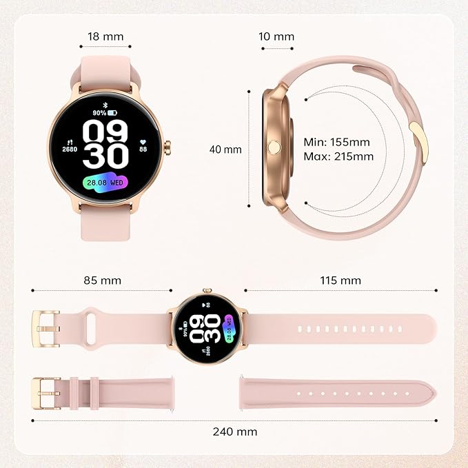 Smart Watch for Women, 1.27" AMOLED Screen Smartwatch with Answer/Make Call for iPhone/Android/Samsung, Fitness Tracker with 120+ Sport Modes, Heart Rate/Sleep/Health Monitor, IP68 Waterproof, 2 Bands