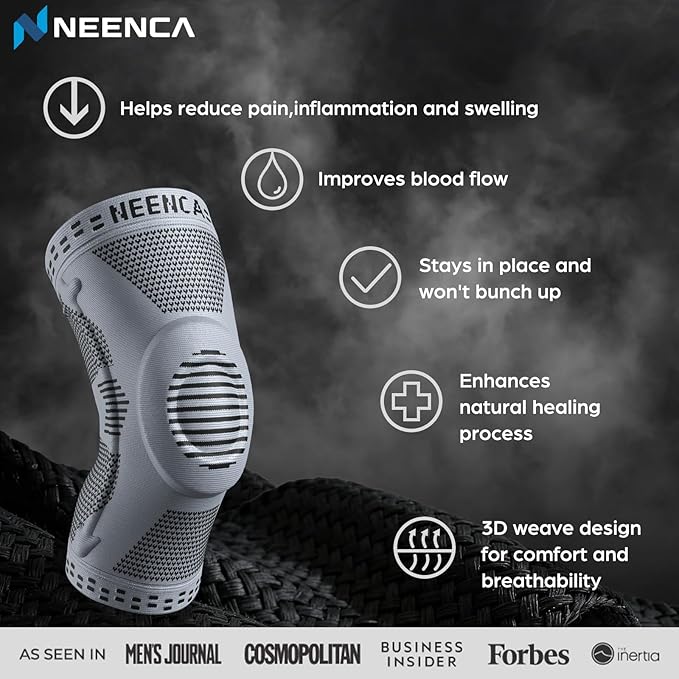 NEENCA Professional Knee Brace for Pain Relief, Medical Knee Support with Patella Pad & Side Stabilizers, Compression Knee Sleeve for Meniscus Tear, ACL, Joint Pain, Runner, Workout (Gray, Medium)