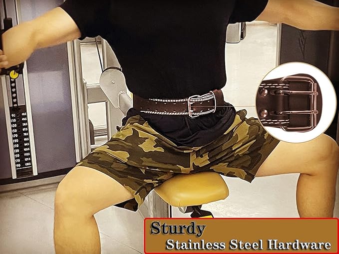 Leather Weight lifting Belt for Men - 6 Inch Padded Lumbar Back Support Belts, Workout Waist Brace for Weightlifting Powerlifting Deadlifts Squat Strength Training Fitness